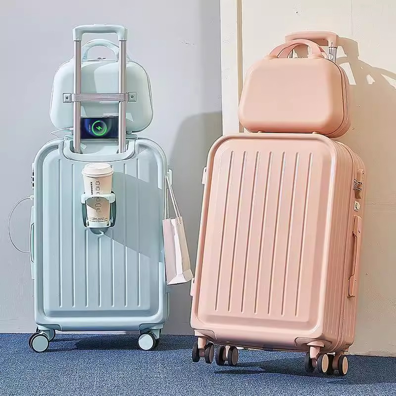 2023 nova combinação mala porta de carregamento usb com suporte copo grande capacidade trole caso viagem bagagem robusta lockbox