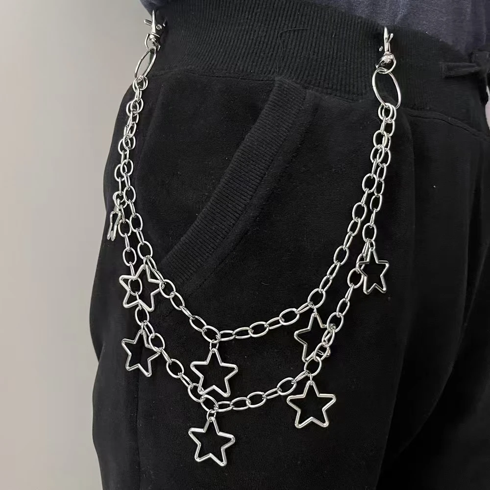 Punk โลหะ Crescent เรขาคณิตกระเป๋า Hip Hop Hipster Cool ร้อยคู่กางเกงสําหรับผู้ชายและผู้หญิง Rock และ Roll Accessorie