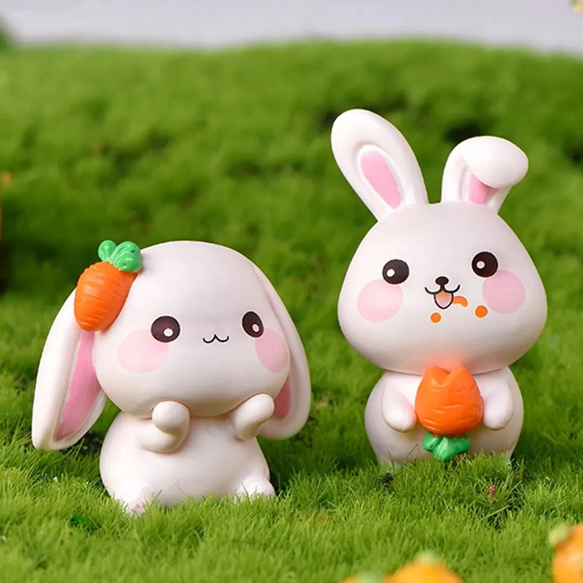 4 個セットの樹脂かわいいウサギの装飾品 DIY キーホルダーミニチュア風景アクセサリーホームデスクトップ車のインテリア装飾