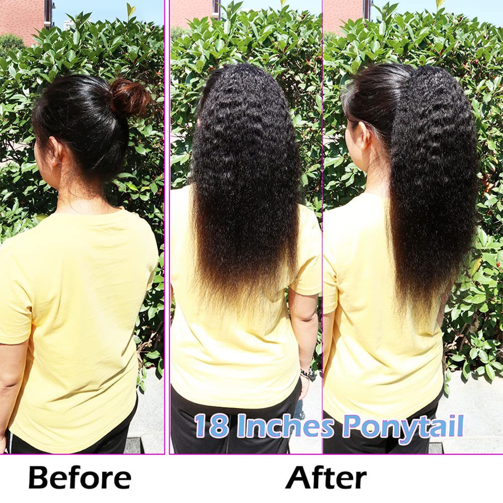 Extension de cheveux humains Kinky Straight Ponytail pour femme, 100% vrais cheveux, Wstring de proximité rond, noir naturel, 1b, 100g