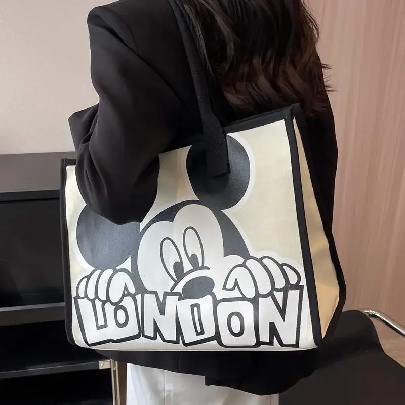 Nowa torba płócienna Disney Mickey damska wszechstronna codzienna torba na ramię torebka dojazdowa o dużej pojemności wielofunkcyjna torba dla mamy