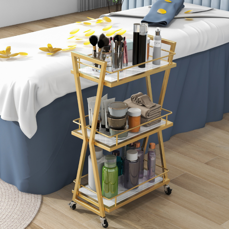 Gold Hairdressing Trolley, Creative 3-Layer Tool Cart, Thick Iron Trolley, Barbershop Storage, Stylish Salon Organizer