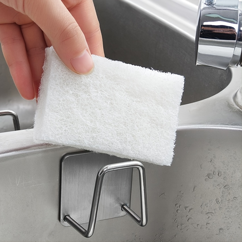 Estante de esponja para fregadero de cocina de acero inoxidable, estante de secado de drenaje autoadhesivo sin perforación, estante de almacenamiento de esponja para fregadero, 1 unidad