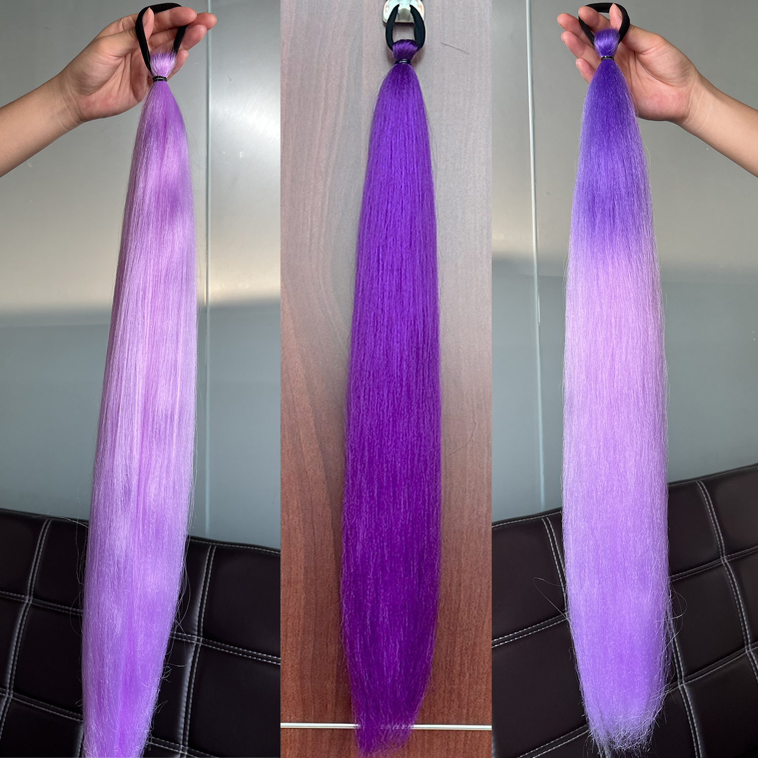 Extension queue de cheval synthétique violette, 2 pièces, bande en caoutchouc, longue queue de cheval droite, accessoires pour cheveux pour femmes pour Halloween