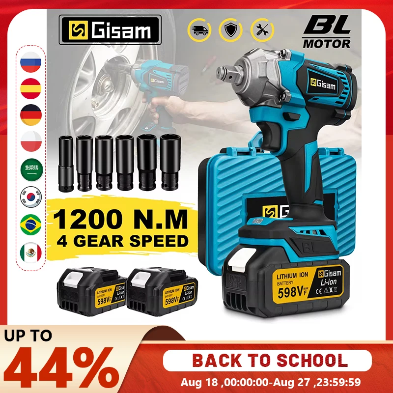 Gisam 1200N.M Brushless Electric Impact Wrench 1/2 inch Screwdriver Cordless Electric Wrench Tools for Makita 18V Battery Pins