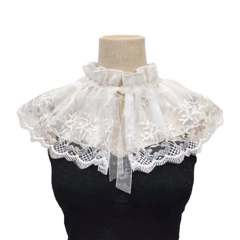 Tüll-Rüschenkragen für Mädchen, transparenter viktorianischer Kragen, Revers, mittelalterliches Cosplay, viktorianischer Rüschen-Schalkragen
