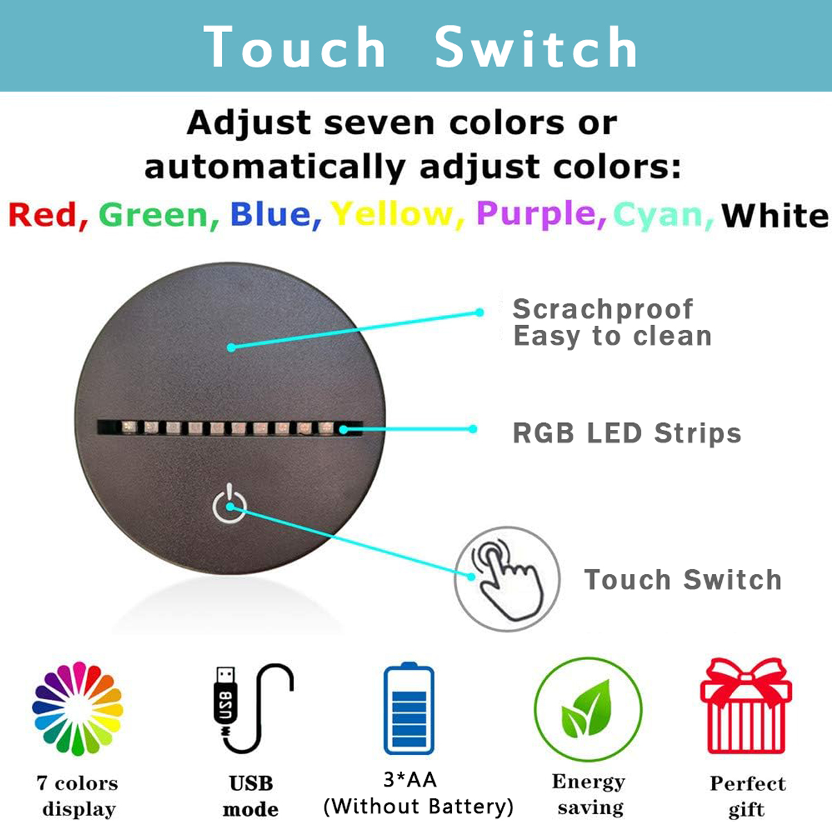 1PC expérience de jeu bouton croisé 3D veilleuse tactile coloré lumière LED chambre décoration atmosphère lumière
