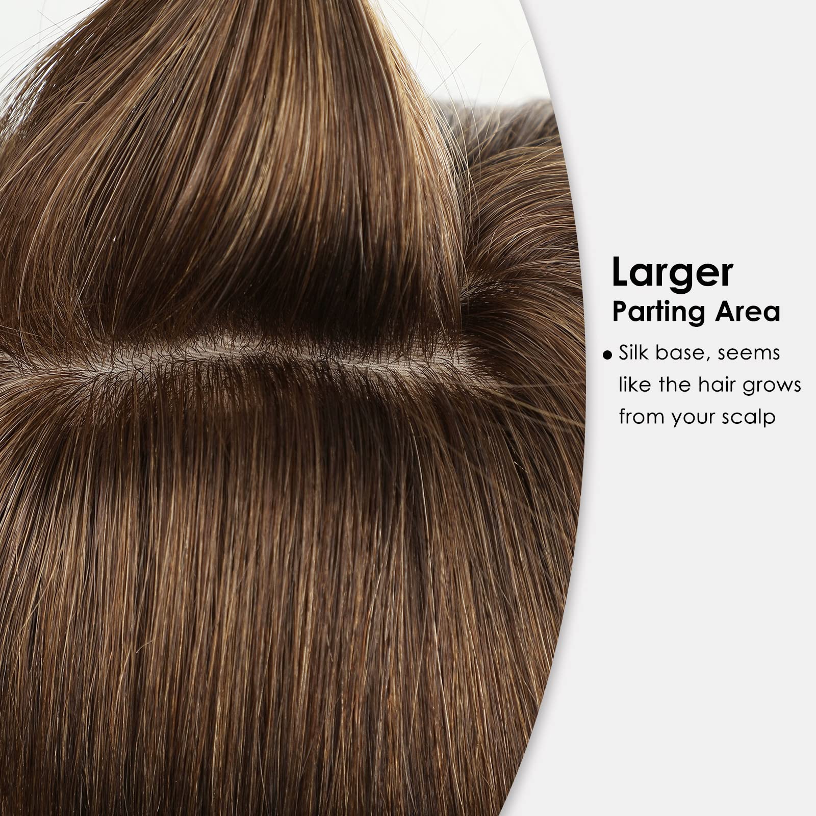 女性用フリンジ付きレミーナチュラルヘアトッパー、クリップインヘア、100% シルクベース、デイリーヘアピース、チョコレートブラウン、14インチ