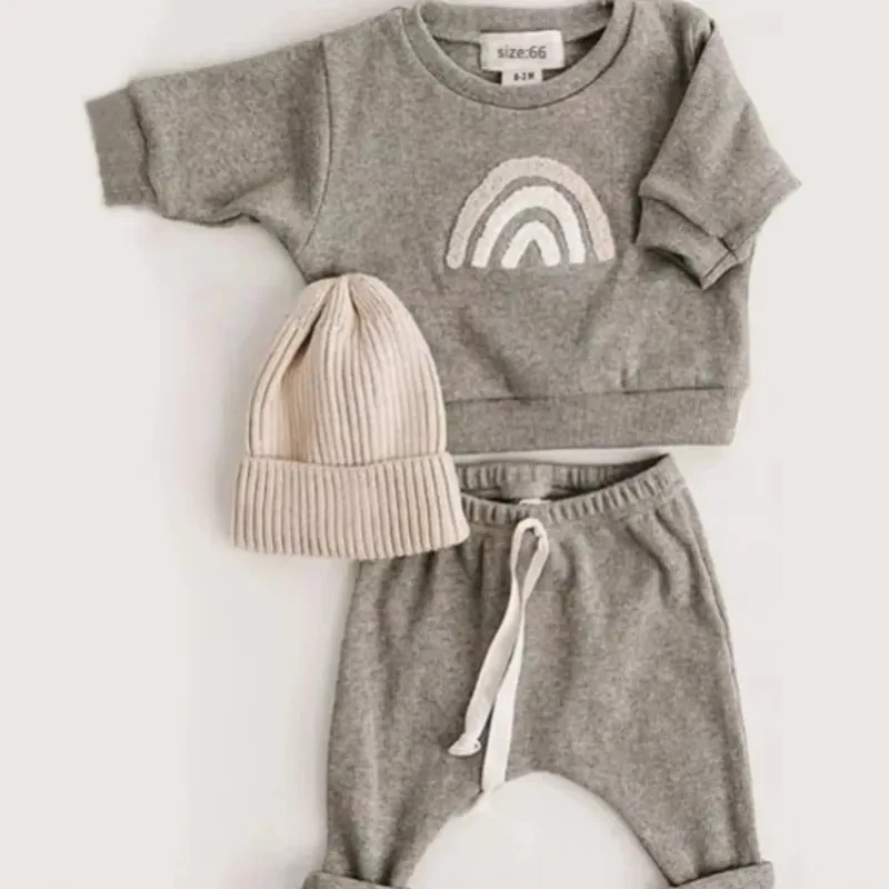 Nueva moda de primavera y otoño, conjunto de ropa para niños, Tops informales con patrón para bebés y niñas + Pantalones sueltos para niños, trajes de traje de 2 uds