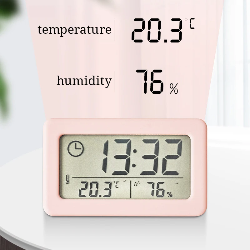 Mini orologio digitale Display della temperatura e dell'umidità Orologio da tavolo portatile Orologio a LED Piccola sveglia sottile