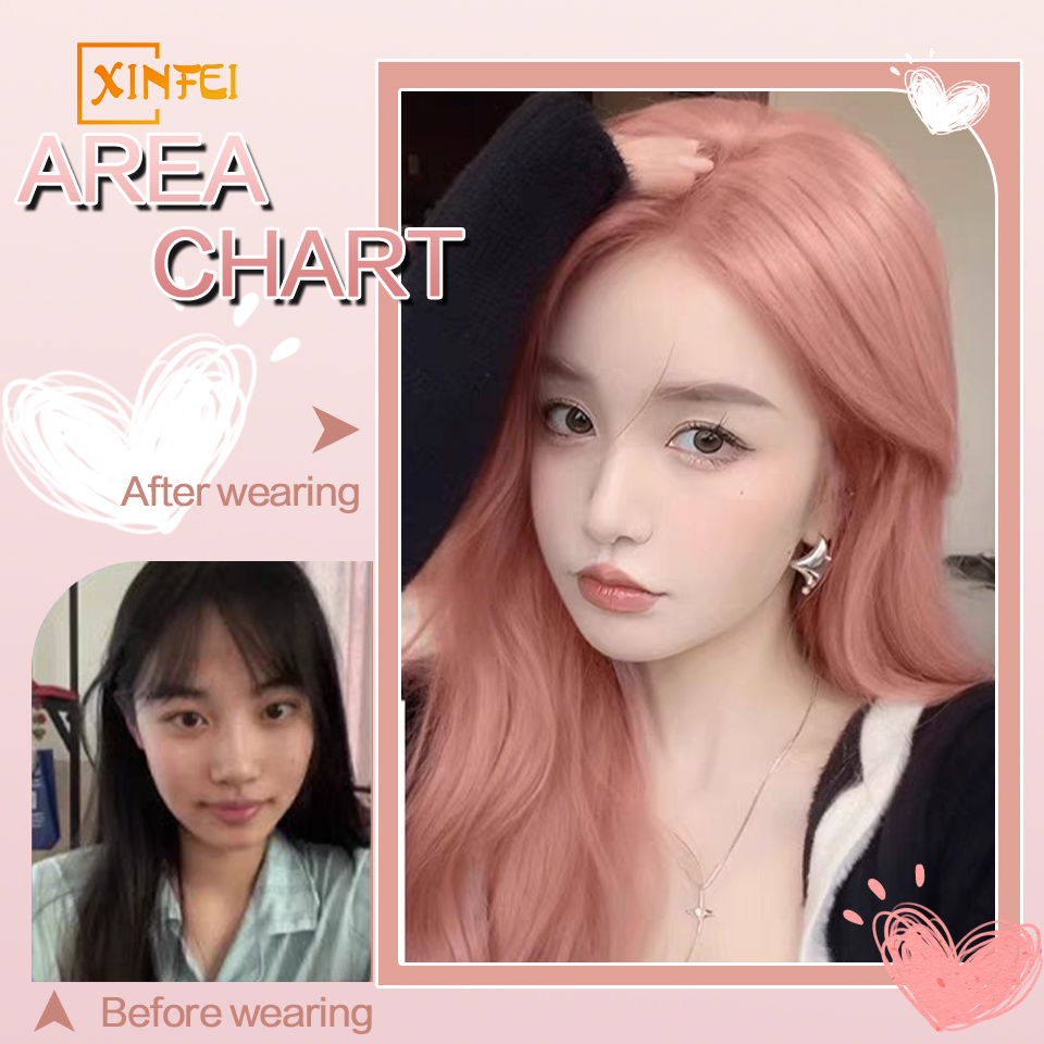 Xinfei-女性用のフリンジ付きの波状合成かつら,ロリータのコスプレ,毎日のパーティー用のふわふわの自然な髪