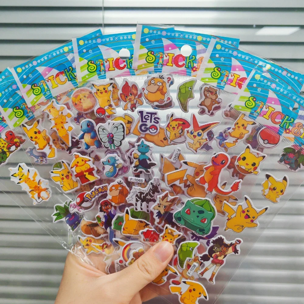 12 Lenzuola Carino Anime Pokemon Adesivi Kawaii 3D Pikachu Decalcomanie Giocattoli Per Bambini Cartoon Bubble Paste Addensare La Ricompensa Adesivo Regali
