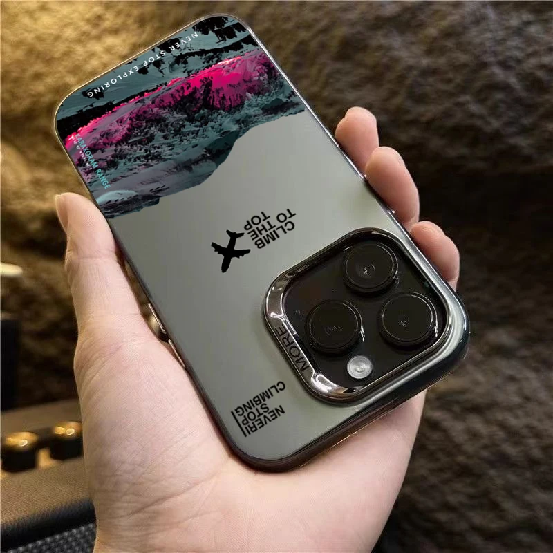 Funda de teléfono Mountain Peak Aircraft para IPhone 16 14 15 11 12 13 Pro Max 16E 7 8 Plus SE 2 XR X XSMAX cubierta IMD de atardecer a prueba de golpes