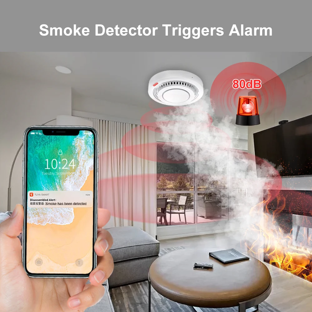 Tuya Zigbee Smoke Detector Sensor Fire Alarm Works With Smart Life APP Information Push Smart Home Alarm Security System