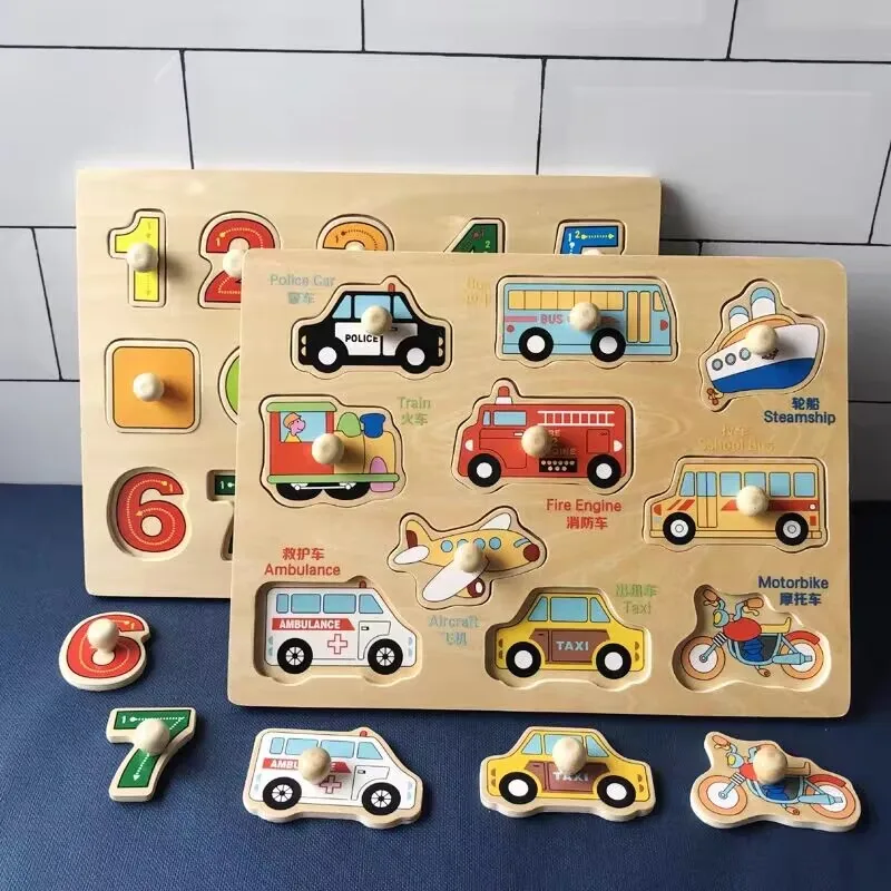 Rompecabezas de madera Montessori para bebé, juguetes educativos de aprendizaje cognitivo, tablero de agarre manual, animales, niños de 1 a 3 años