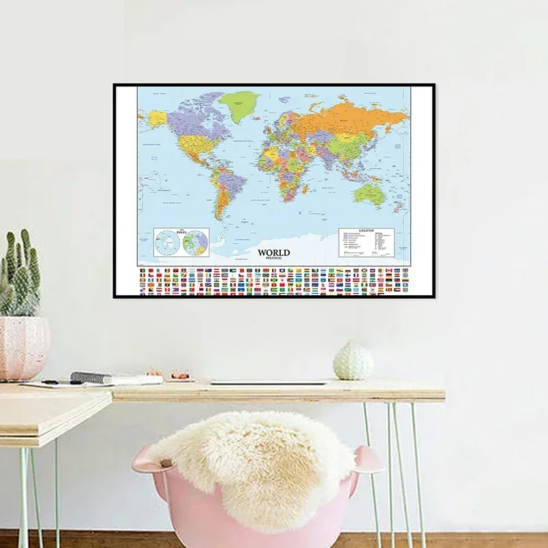 59x42cm A2 Size The World Map of Various Countries Fine Canvas Wall Map Backdrop School Office Classroom Wall Decoration Gift