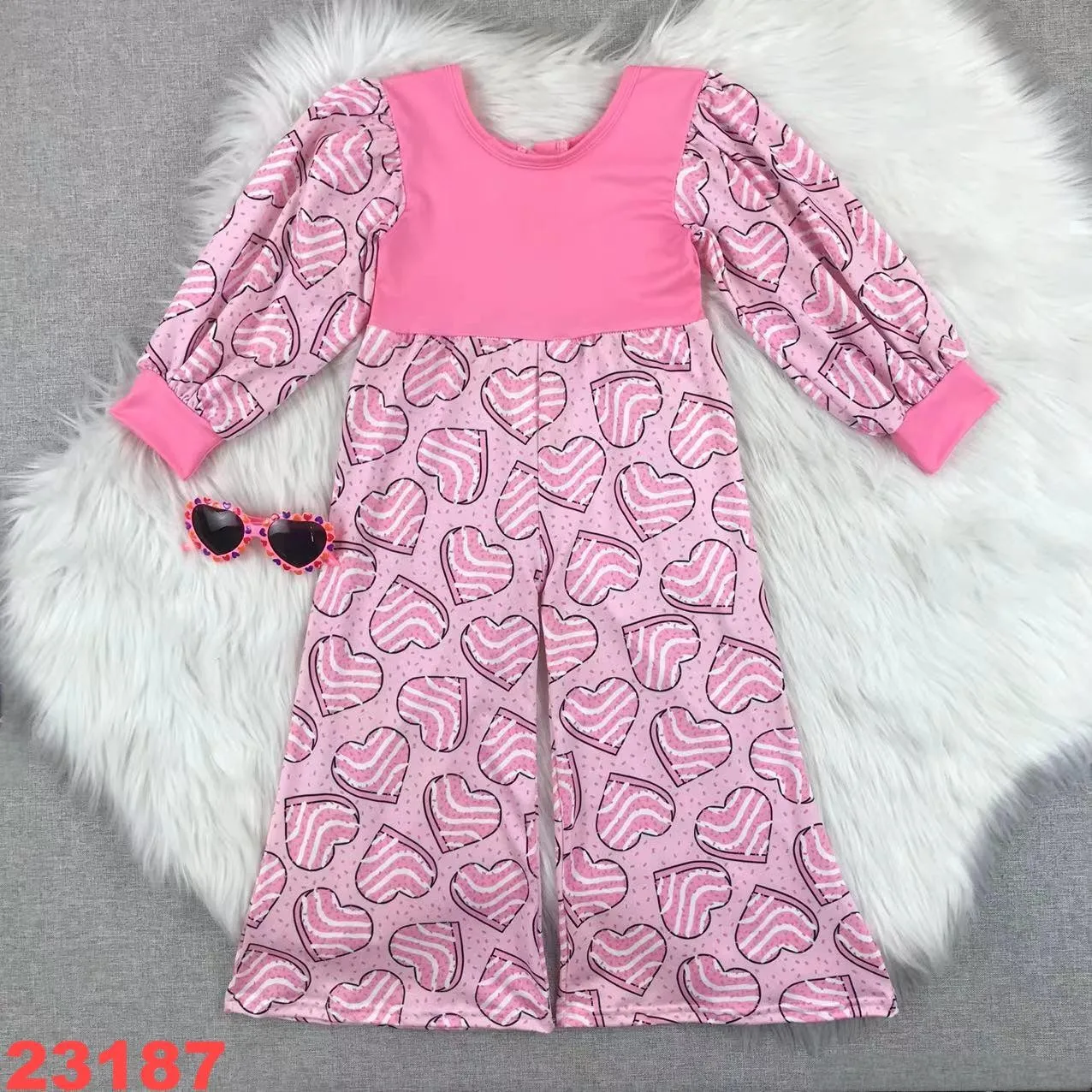 Pink cinta Hari Valentine gadis Romper bayi Jumpsuit cinta merah pakaian bayi 0-2 tahun pakaian anak-anak