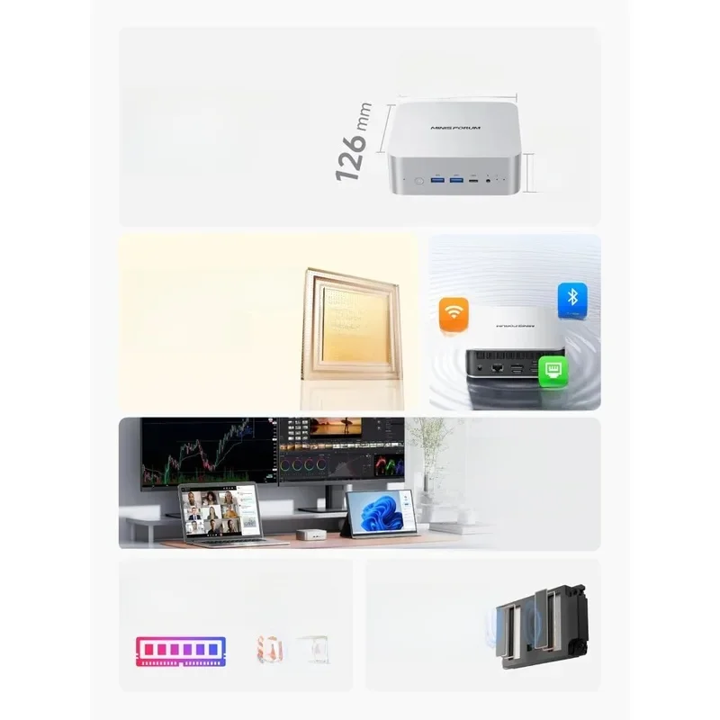 Mini PC AI X1-255 AMD Ryzen 7 255 (8C/16T, hasta 4,9 GHz), 32 GB DDR5 RAM 1 TB M.2 SSD, HDMI/DP/USB4 (4K@120 Hz), Altavoz Dual