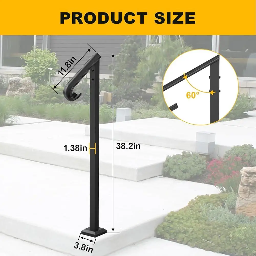 Wrought Iron Handrail Outdoor Steps Stair Railing Installation Kit Ergonomic Support Elderly Pregnant Individuals Safe Easy