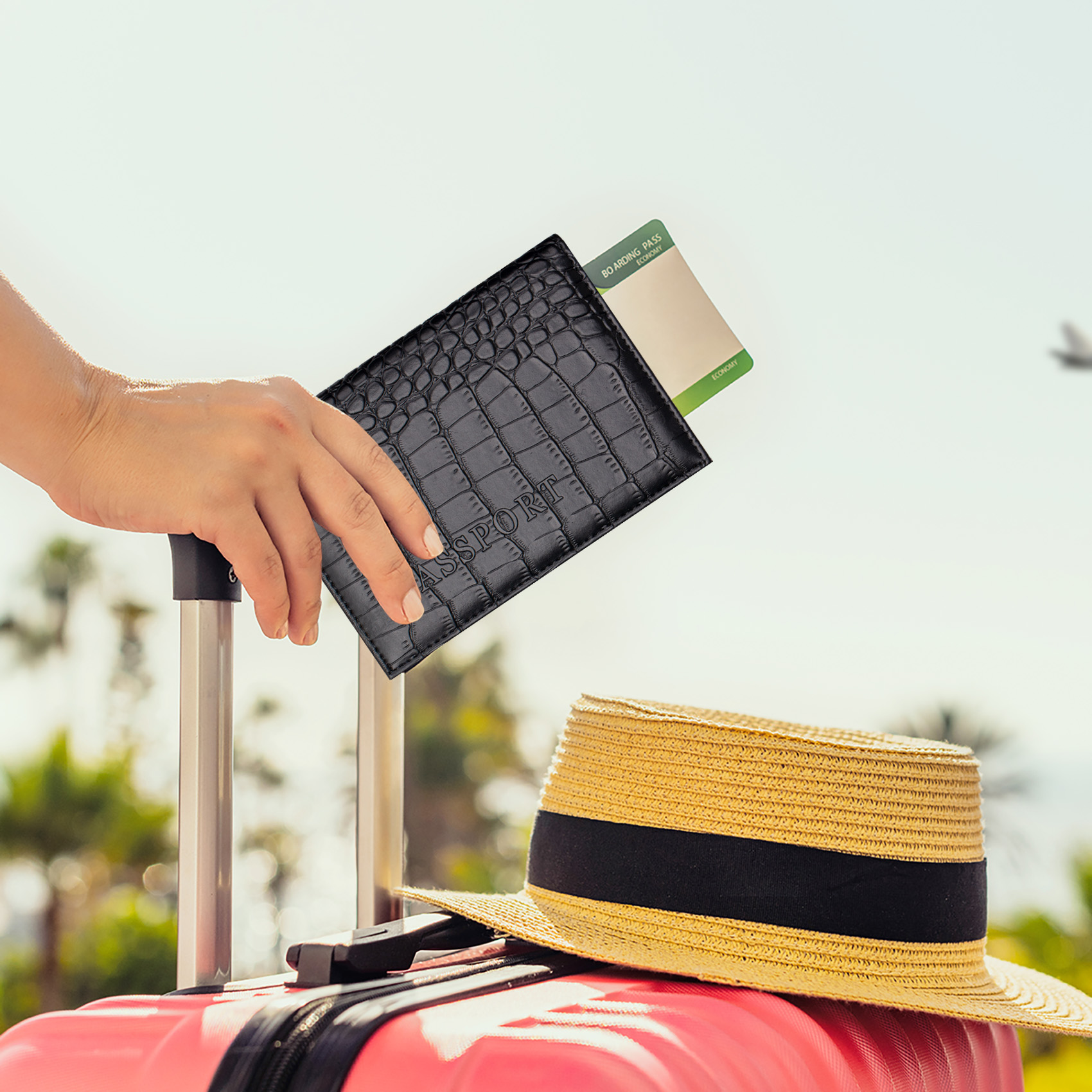 Porta-passaporte de viagem de couro PU de crocodilo, capa de passaporte minimalista para mulheres e homens, acessórios de carteira de viagem fina