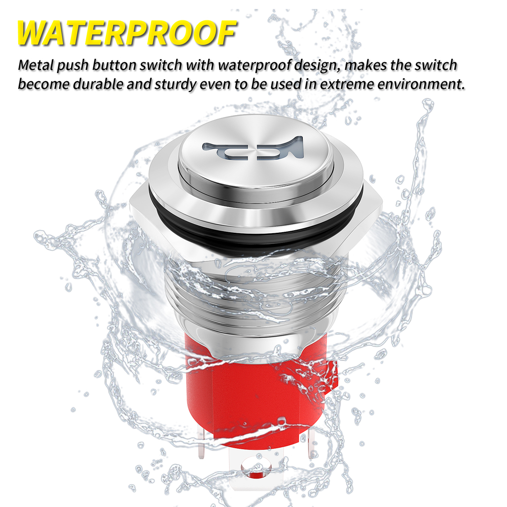 DaierTek ホーンボタン 12V 20A ヘビーデューティ 16 ミリメートル金属ホーンスイッチスピーカー青色 LED ステンレス鋼モメンタリプッシュボタンスイッチ