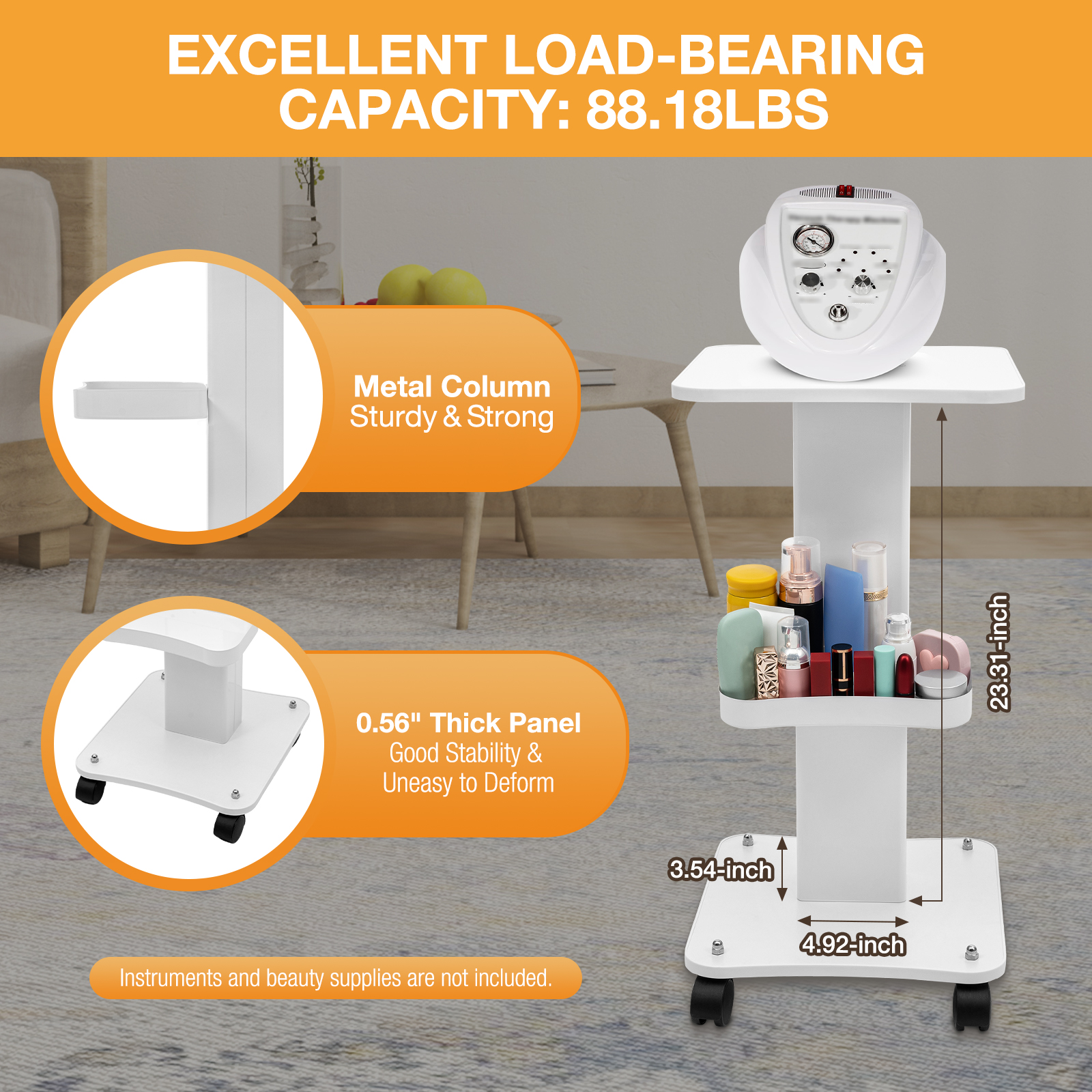 Beauty  Salon Rolling Trolley Cart Storage 40 kg load Spa Equipment Stand 3 Tier Salon Table Wooden Shelf 360° Silent Wheels