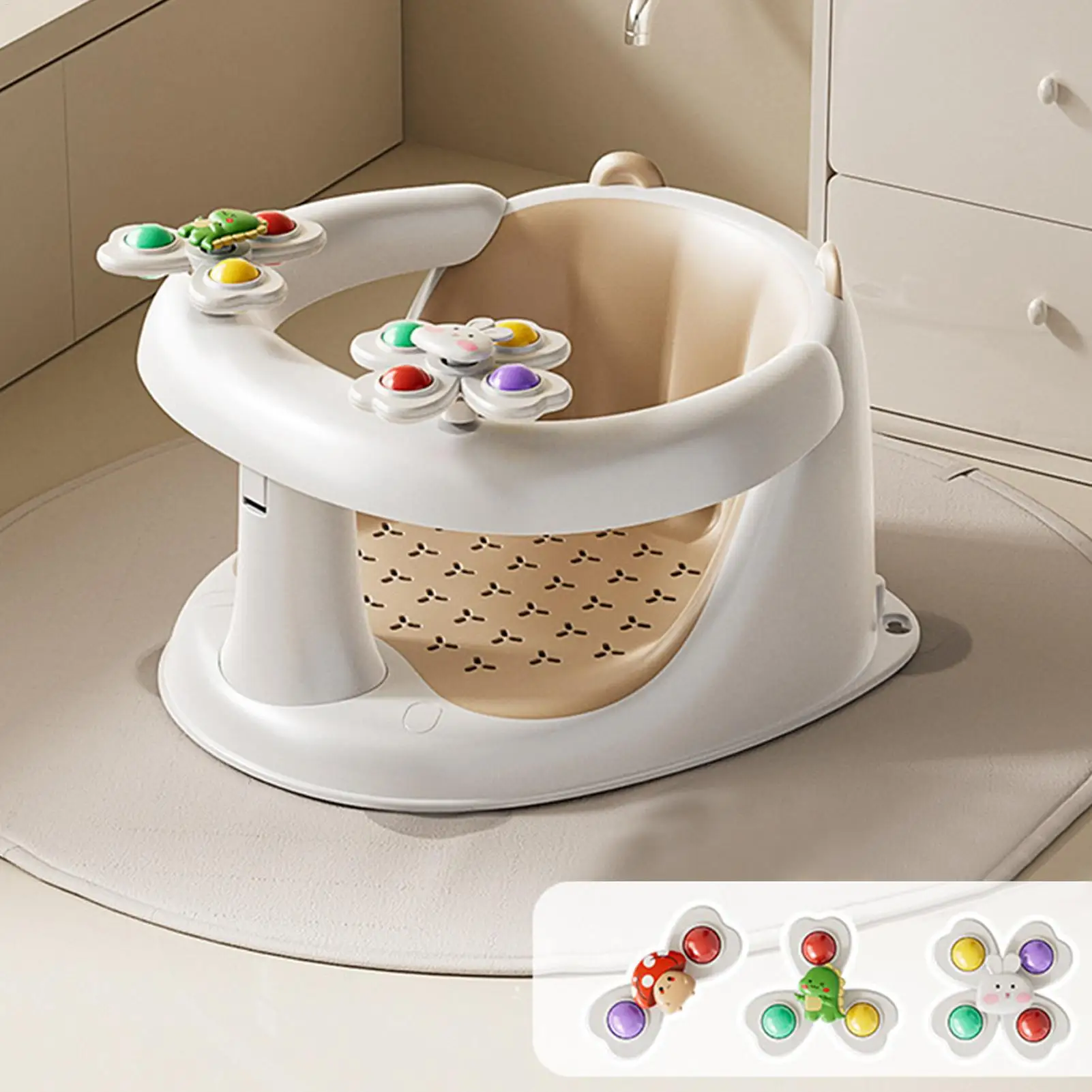 ベビーバスシートシットアップ幼児入浴椅子ノンスリップバスシートスピンおもちゃ付き1-3歳用入浴快適ホテル用