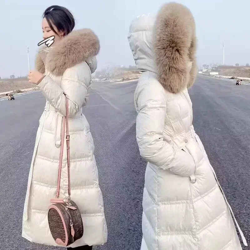 2023แฟชั่นผู้หญิงฤดูหนาวลงเสื้อFoxขนสัตว์หนาเป็ดสีขาวลงเสื้อWarm Slim Fit High Endผู้หญิงยุโรปยาวเสื้อ