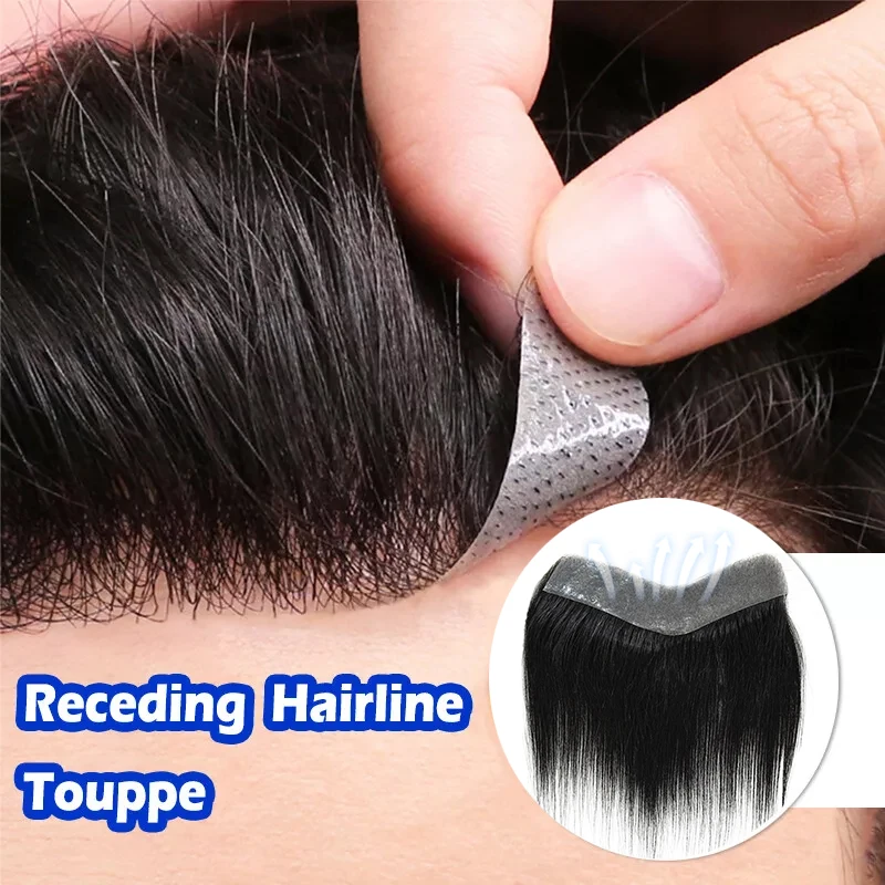15cm 100% cheveux humains toupet droit Style V ligne de cheveux frontale pour hommes système de remplacement avant postiche en polyuréthane Extensions invisibles