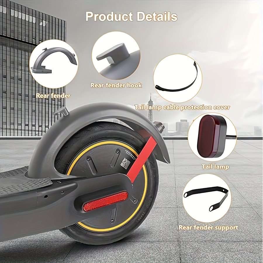 Accessoires de garde-boue arrière comprenant un garde-boue arrière + un support de garde-boue + un feu arrière LED Compatible avec Ninebot Max G30 / Max G30 E / LP