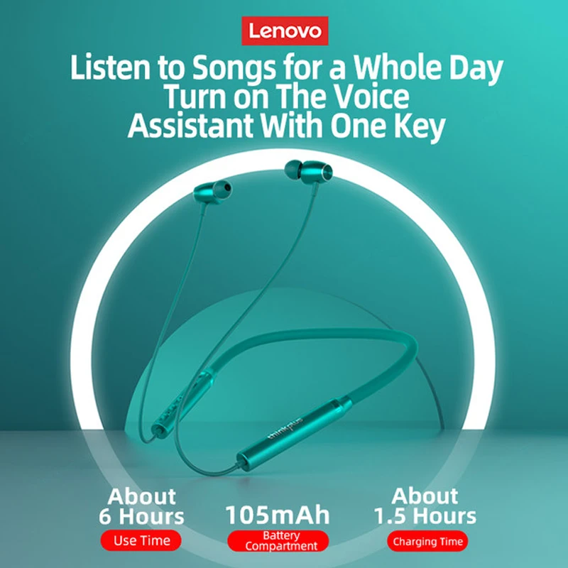 เดิม Lenovo HE05X หูฟังบลูทูธหูฟังปลั๊กอุดหูกันน้ําเสียงไฮไฟชุดหูฟังแบบคล้องคอแม่เหล็กหูฟังกีฬา