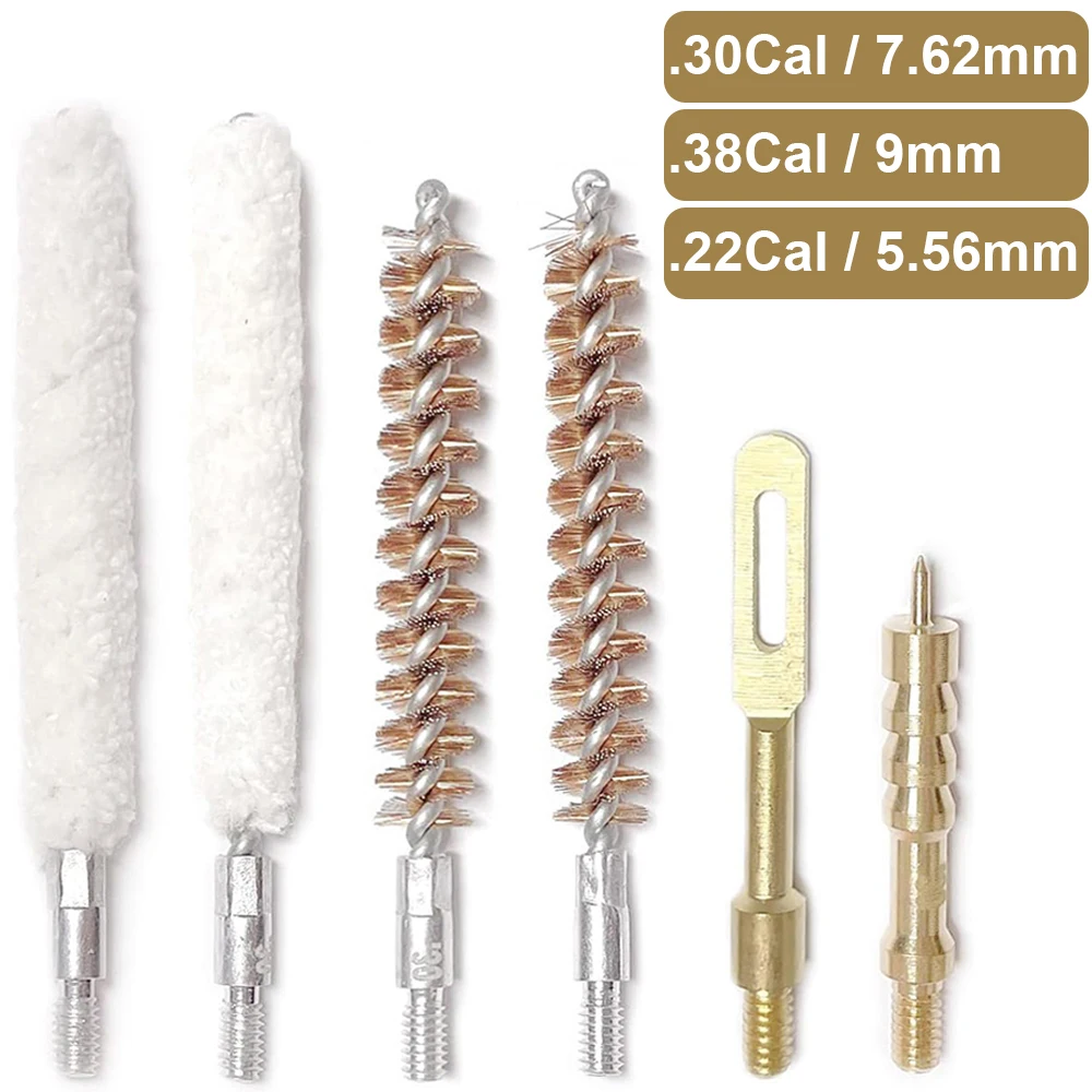 6 Teile/satz Pistole Bohrung Pinsel/Mopp Reinigung Kit.22/.223/.30/.308/.357/.38 Cal 9mm 7,62mm 5,56mm Universal Pistole Reinigung Set