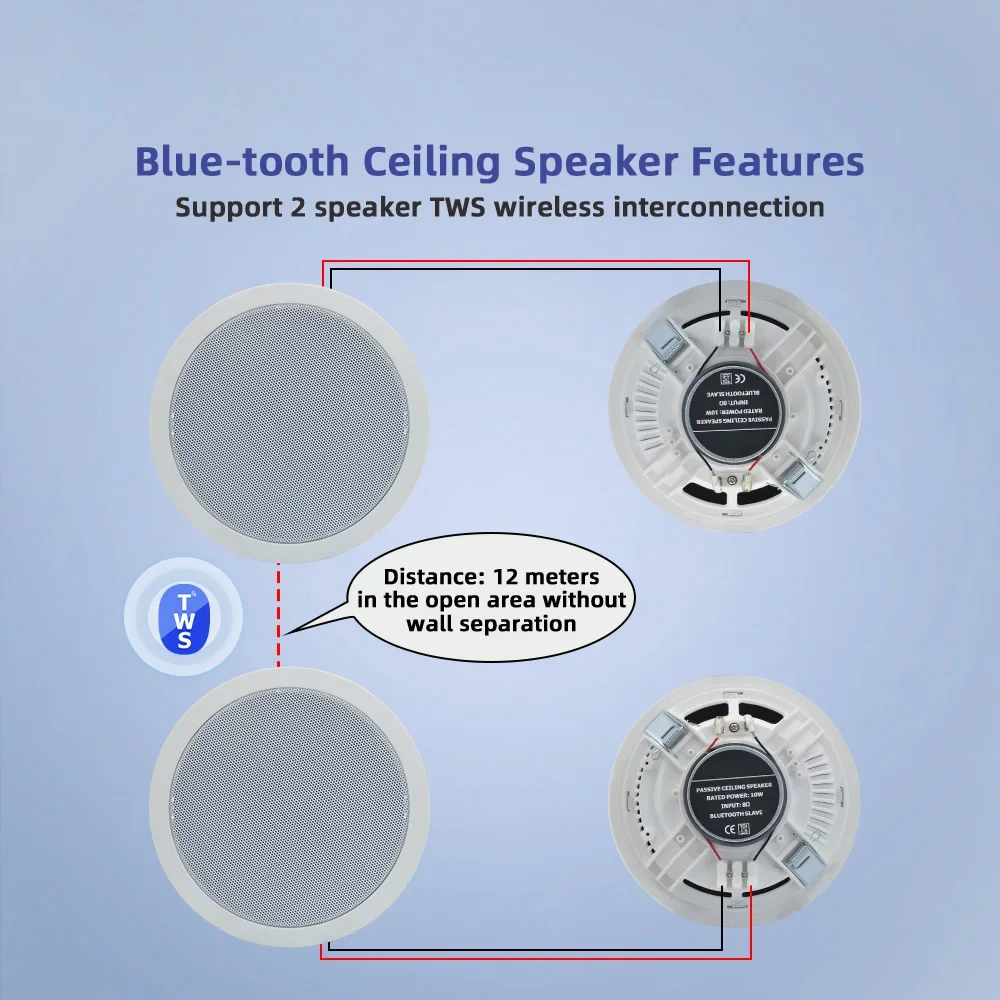 2pcs Bluetooth Ceiling Speaker 5.25 inch Build-in Class D Digital Power Amplifier Stereo Loudspeaker Home Theater Sound System