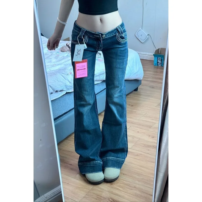 Pantalones vaqueros Vintage de cintura baja para mujer, pantalones vaqueros Y2K de pierna ancha que combinan con todo, pantalones acampanados ajustados sexys para mujer