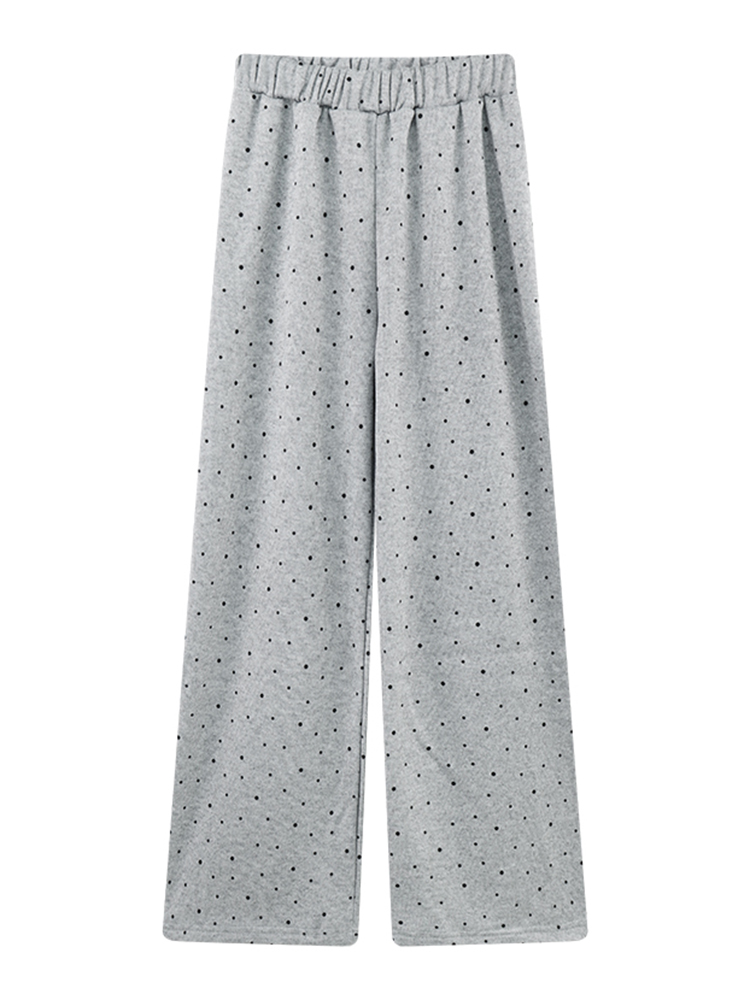 Gray Polka Dot Thickened Fleece High Waist Straight Leg Drapey Casual Sport Wide Leg Pants Women's Autumn Winter New Sle
