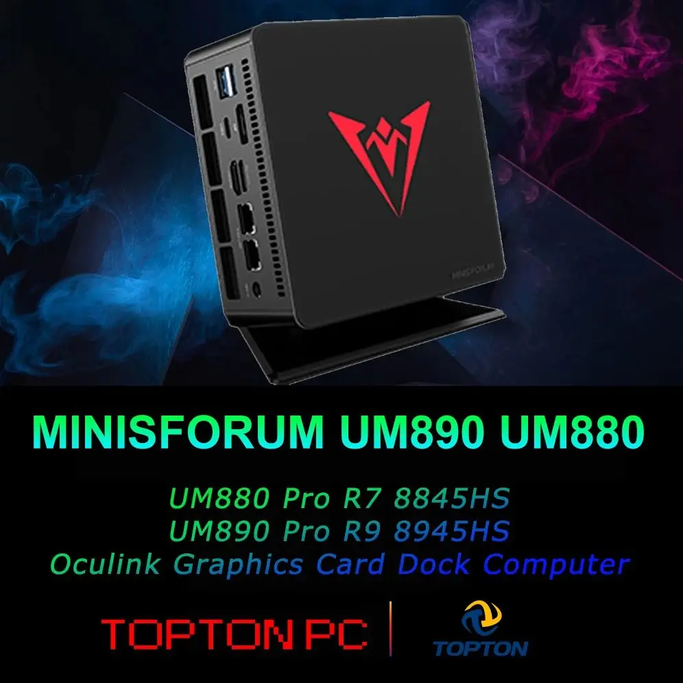 MINISFORUM UM890 UM880 Pro Mini PC Gamer AMD Ryzen 9 8945HS 7 8845HS 2*USB4 2*DDR5 2*2.5G Oculink Karta graficzna Dock Komputer