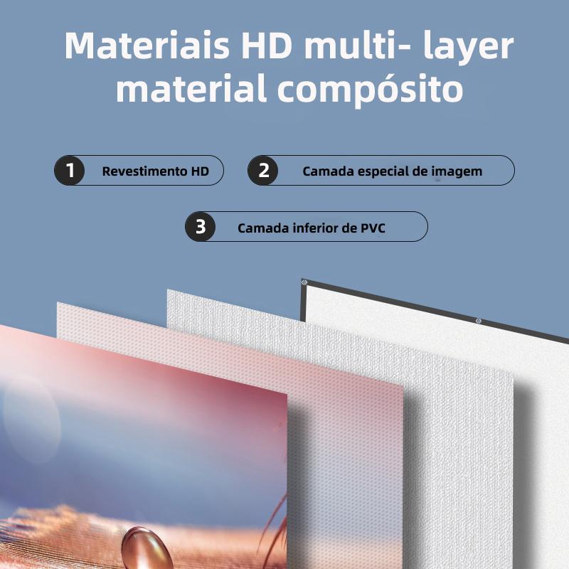 Veidadz tela para projeção de 60 72 84 100 120 130 polegadas tela projetor 16:9 branca grade anti-luz Ângulo de visão de 160° Portátil dobrável tela reflexiva de projeção para tela de filmes para home theater