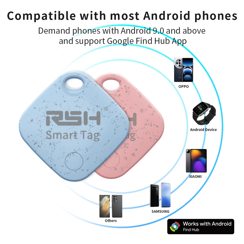 RSH 4er-Pack Sicherheits-GPS-Tracker, Auto-Geldbörse, Haustiere, Anti-Verlust, Eco-Smart-Tag für Google's Find Hub, Android-Locator für Xiaomi Pixel