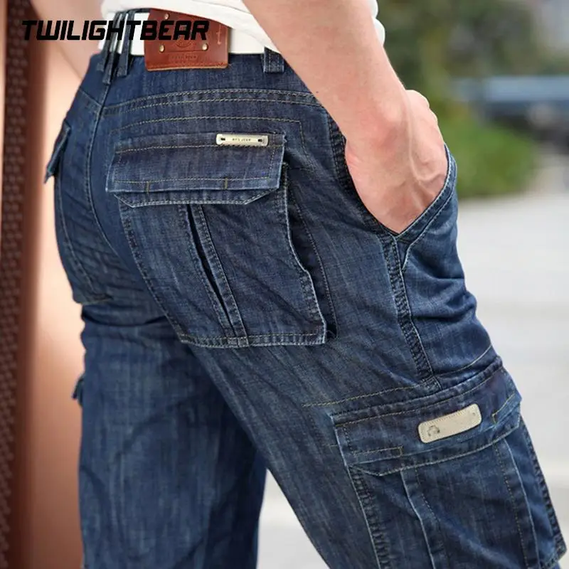 Hochwertige Herren jeans Multi Pocket Denim Cargo hose Übergroße Freizeit hose Herren bekleidung Lose Hose 29-44 a2f125