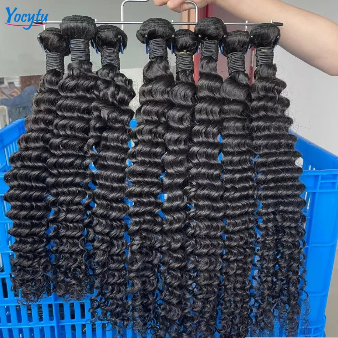 Onda profunda pacotes de cabelo humano 24 24 24 Polegada pacotes 100% cabelo humano yocywtu pacotes brasileiros cabelo cru 100% cabelo humano para mulher