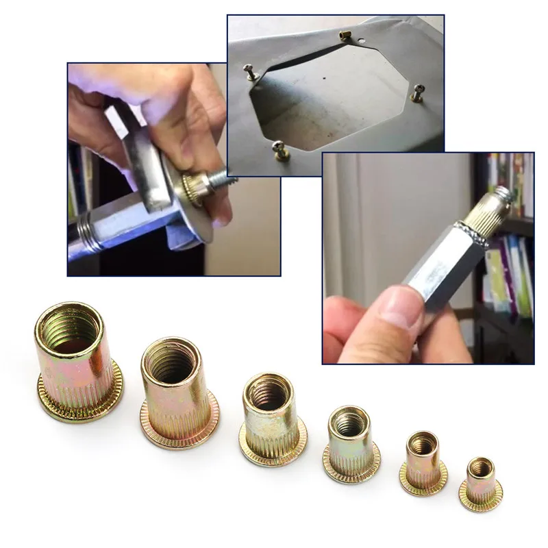 210/165/100 pièces boîte écrous à rivets en acier au carbone M4 M5 M6 M8 M10 M12 écrous à rivets à tête plate ensemble matériel multi-tailles insérer écrous à rivets