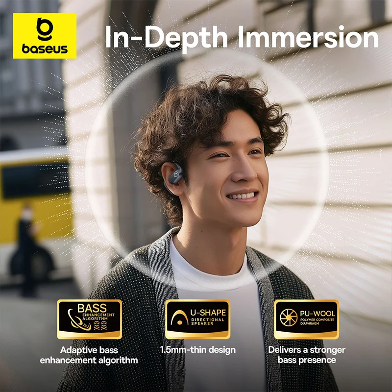 Baseus Eli 2i Fit Open-Ear Earphones True Wireless Bluetooth 6.0 Ear Hooks Headphones IPX5 Waterproof Sports Earbuds Bass Boost