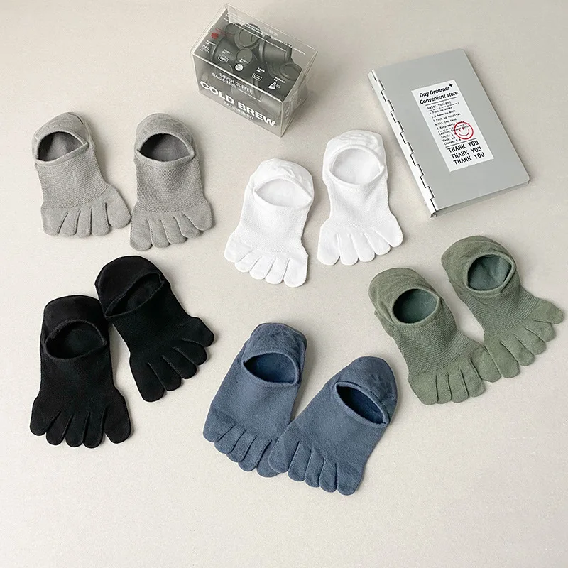 5 Pairs Invisible Toe Socks Summer Thin Cotton Mesh Shallow Mouth Soft Elastic Breathable Deodorant Cool 5 Finger Socks Sokken
