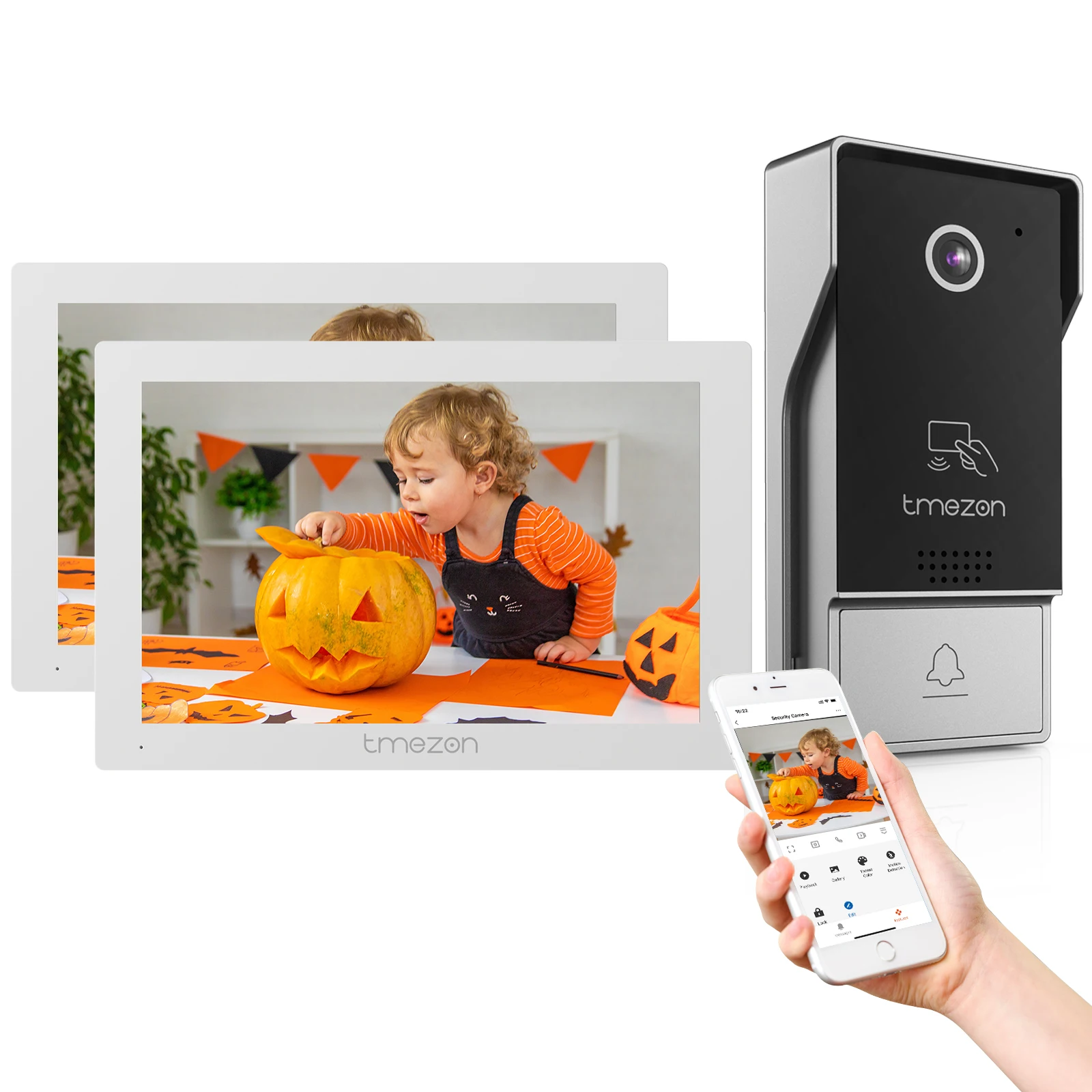 TMEZON 7-calowa aplikacja Tuya 1080P Wifi inteligentny wideodomofon domofon z przewodowym dzwonkiem aplikacja/hasło/karta Swipe ekran dotykowy