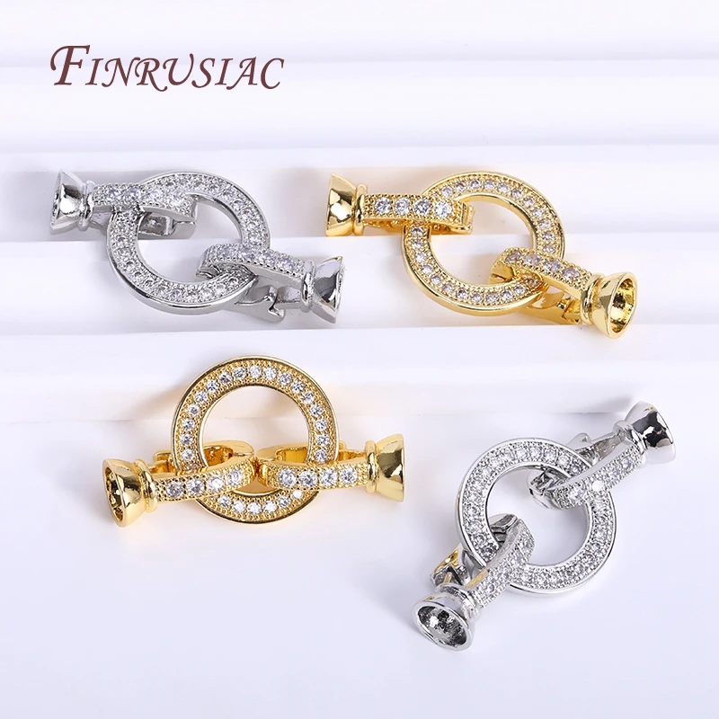 18K Gold PlatedฝังZirconปิดตัวยึดล็อคClaspsสําหรับสร้อยคอ,ลูกปัดClasps Fastener DIYเครื่องประดับมุกอุปกรณ์