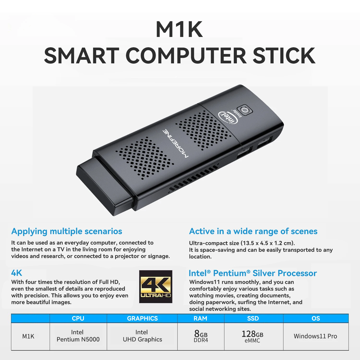 MOREFINE M1K Mini PC Intel Song Tử Hồ J4125 8G DDR4 128GB/256GB Window10 Máy Tính Chơi Game, HDMI Windows11/Ubuntu Minipc Game Thủ