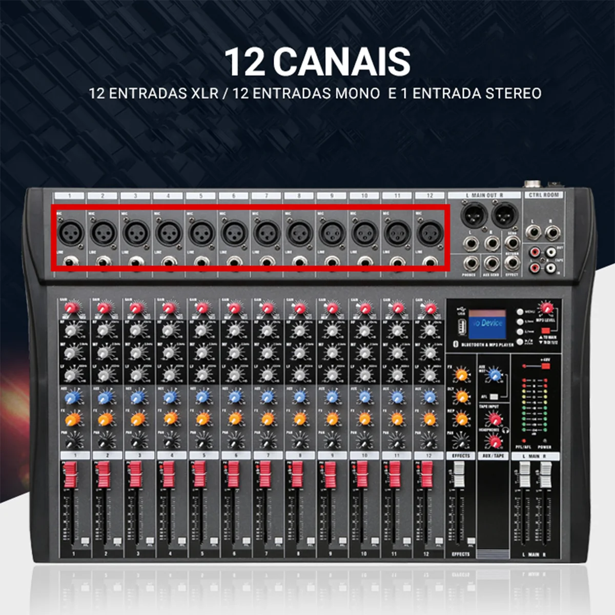 VEDO-Professional Sound Mixing Console, entrada do computador, interface USB, Mixing Console, placa de som, 12 canais