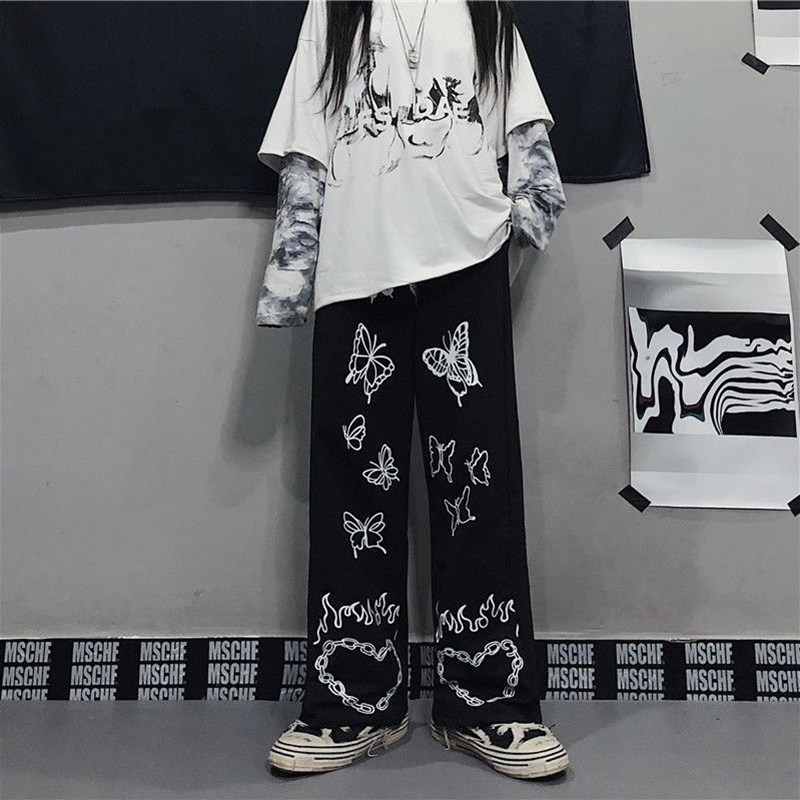 Pantalones Harajuku Y2k de gran tamaño para hombre, ropa de calle japonesa, pantalones de chándal coreanos, Pantalones rectos deportivos casuales estampados