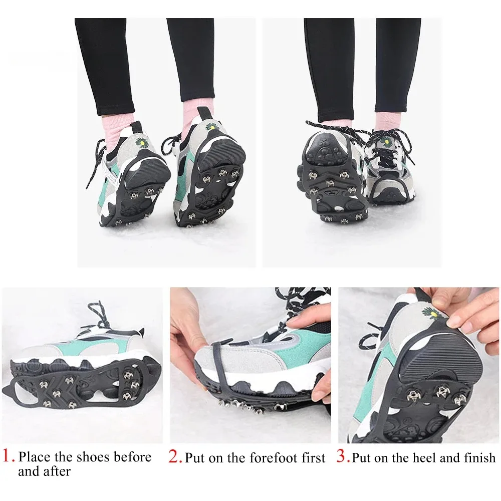 8 dentes pinça de gelo pico para sapatos inverno ao ar livre antiderrapante caminhadas escalada de montanha gelo neve crampons anti-deslizamento sapato cobre