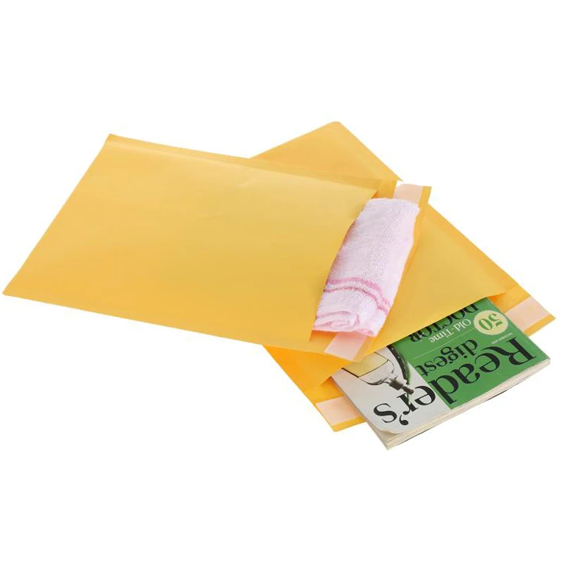 100 ชิ้น/ล็อตกระดาษคราฟท์ฟองซองกระเป๋า Mailers จัดส่งซองจดหมาย Bubble Mailing Bag ขนาดต่างๆสีเหลือง